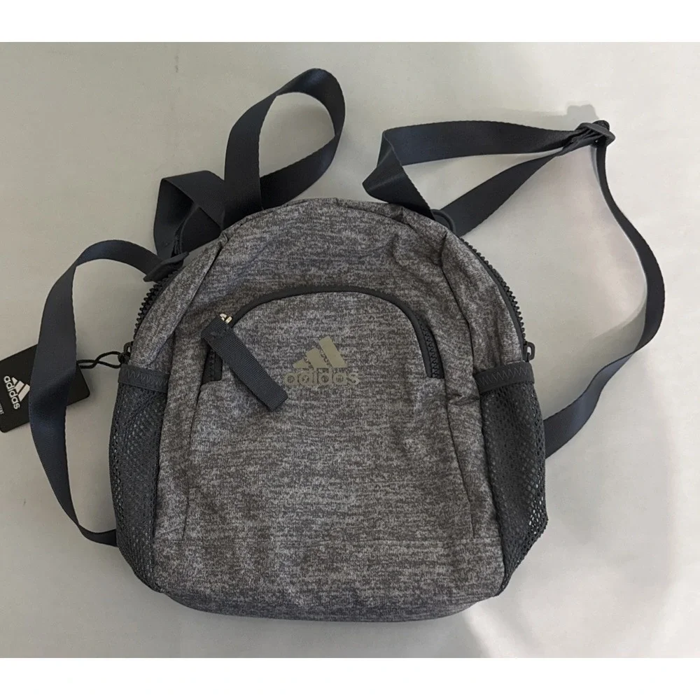 Adidas Linear Mini Backpack Grey Heather Recycled Content Small Travel Bag NEW